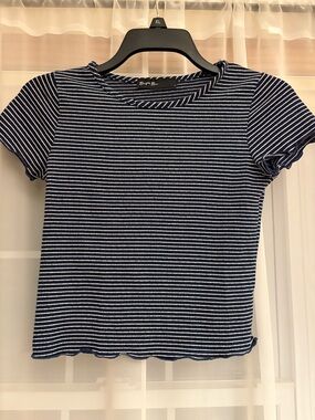 Brit & Bri Navy & White Striped Crop Top